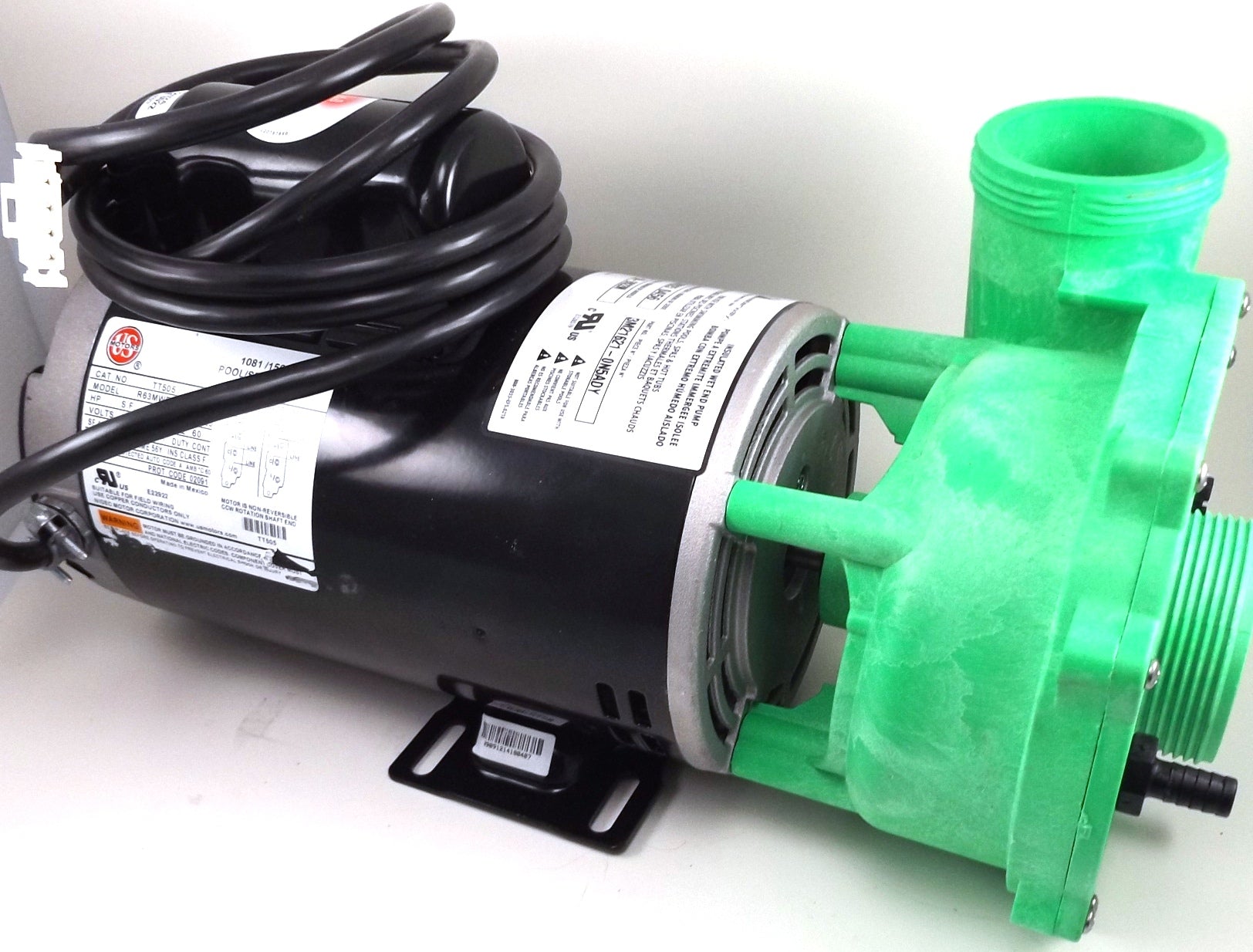 15555 - PUMP, WW, 2018, 7HP-230V-56FR-2SPD, GREEN W/E, 8FT 8FT 4-PIN AMP, UNIONS